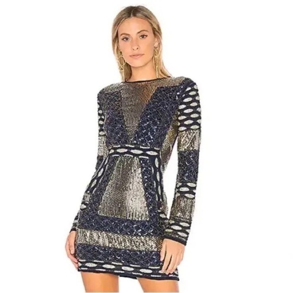 Endless Rose geometric navy and gold sequin cocktail mini dress Size XS